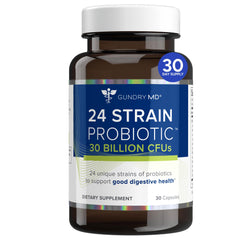 Gundry MD 24 Strain probiotic bottle with capsules for daily gut balance.