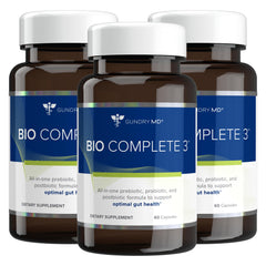 Gundry MD Bio Complete 3 bottle front view supports a daily gut health routine
