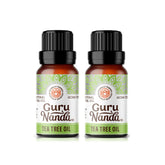 GuruNanda Tea Tree Essential Oil bottle in amber glass preserves purity for long shelf life.