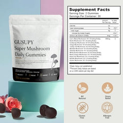 GUSUPY Lions Mane gummy closeup emphasizes texture and natural blueberry flavor.