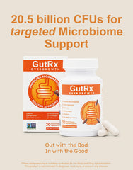 GutRx Overgrowth capsules close-up with enteric coating for targeted delivery