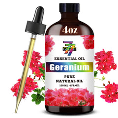 GV77ZF Geranio Aceite Esencial en botella de vidrio ambar para aromaterapia.