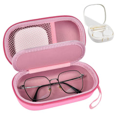 GWCASE portable 2-in-1 travel case in pink for easy glasses and contact lens storage.