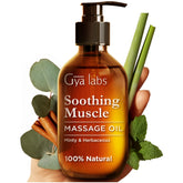 Gya Labs Soothing Massage Oil bottle shows a non-greasy, fast-absorbing formula.
