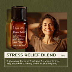 Gya Labs Stress Relief bottle-pour showing easy to use essential oil for diffusion.