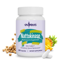 Gyumolics Nattokinase bottle and capsules suggesting circulatory wellness