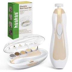 Haakaa baby nail care electric file with LED light for precise grooming.