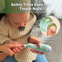 haakaa baby nail file LED green safety-system close-up demonstrates gentle, injury-free trimming