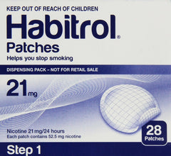 Habitrol Step 1 patch packaging display supports nicotine replacement
