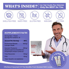 Haditheran NAD label closeup highlighting NR, PQQ, and Resveratrol for a wellness blend