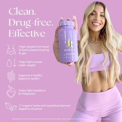 HAIRtamin BLOATamin capsules on a clean surface showing vegan enzymes