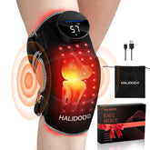 HALIDODO knee brace front view with red light therapy panel for targeted relief.