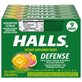 HALLS Defense Assorted Citrus Drops bottle for convenient on-the-go immune support.