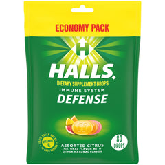 HALLS Defense assorted citrus drops pack on counter for on-the-go immune support