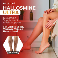 Hallusa Natural Hallosmine dosage label illustrating daily dosing for consistency