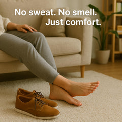 HANDARTE perforated goatskin keeps feet dry with breathable moisture control throughout the day.
