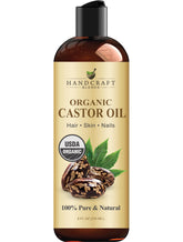 Handcraft Blends castor oil bottle front shows pure carrier oil for hair and skin.