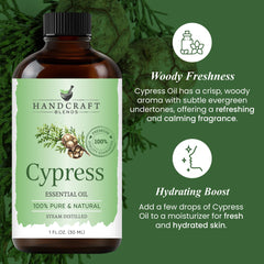 Handcraft Blends Cypress oil amber bottle protects potency and extends shelf life