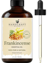 Handcraft Blends Frankincense oil amber bottle closeup—ideal for diffuser aromatherapy and premium quality.
