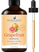 Handcraft Blends grapefruit essential oil bottle in amber glass for purity and protection.