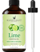Handcraft Blends Lime essential oil bottle with dropper for precise diffuser and DIY use.