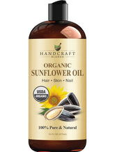 Handcraft Blends sunflower oil bottle pour demonstrates a lightweight carrier for smooth skin care