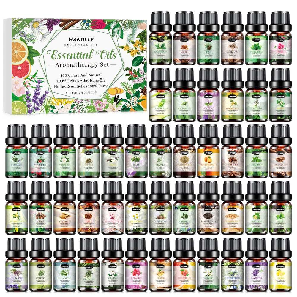 Hanolly essential oils set bottle lineup for versatile aroma experiences