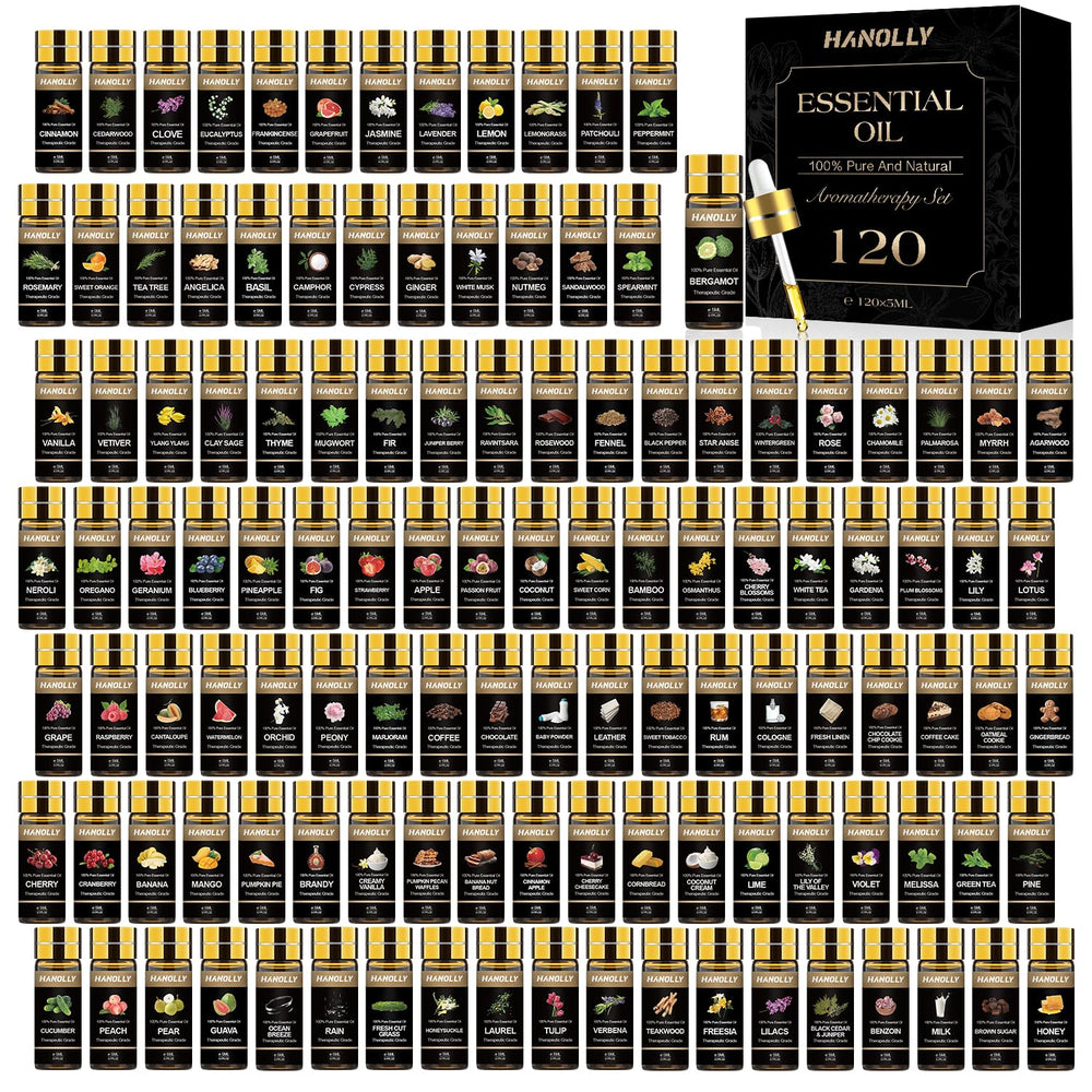 Hanolly essential oils set fruity collection for diffuser ambiance and mood enhancement.