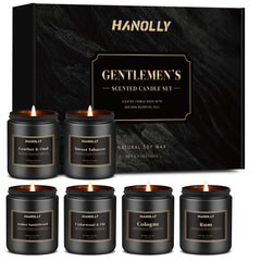 Hanolly men's candle set in a premium black box, ideal gift for dad.