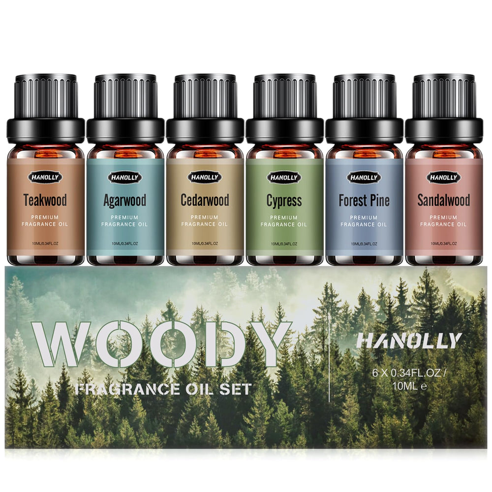 Hanolly Woody Set sandalwood bottle for calming diffusion and aroma.