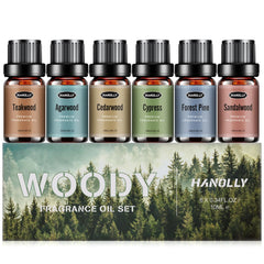 Hanolly Woody Set sandalwood bottle for calming diffusion and aroma.