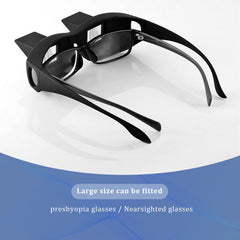 HANTUSWUS Lazy Glasses fit over prescription glasses for universal use.