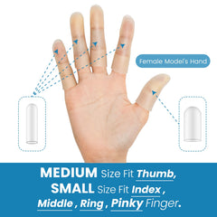 Happiby elastic finger sleeves on index and middle fingers in use