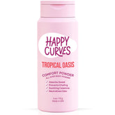 Happy Curves Comfort Powder bottle shows talc-free formula for all-day dryness
