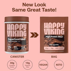 Chocolate protein shake made with Happy Viking powder in a glass
