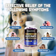 Happyummmm Magnesium Glycinate Gummies blueberry ingredients label highlighting D and CoQ10.