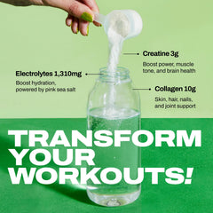 Harlo 3-in-1 powder dissolving in water for quick hydration.