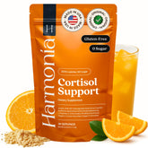 HARMONÍA Cortisol Cocktail bottle on counter promoting daily calm balance.