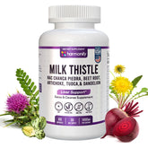 HARMONIFY bottle shows milk thistle and berberine blend for daily vitality.