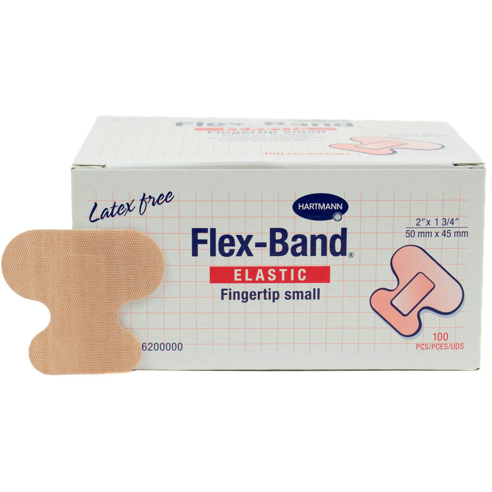 Hartmann Flex-Band adhesive fabric fingertip bandage, offering comfortable protection for finger injuries.
