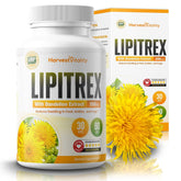 Harvest Vitality Lipitrex bottle label close-up highlighting herbal diuretic blend for hydration.