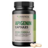 HAVASU Apigenin 50mg bottle shown for a calm evening routine.