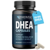 HAVASU DHEA 50mg bottle showcases premium packaging for daily hormone balance support.