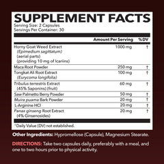 Havasu Horny Goat Weed Capsules label highlights Tongkat Ali and Muira Puama for energy