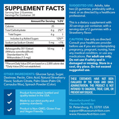 HAVASU NUTRITION Ashwagandha Gummies vegan non-GMO label on bottle