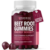 Gomitas Havasu Nutrition de remolacha con COQ10 y granada, embalaje elegante para energía sostenida