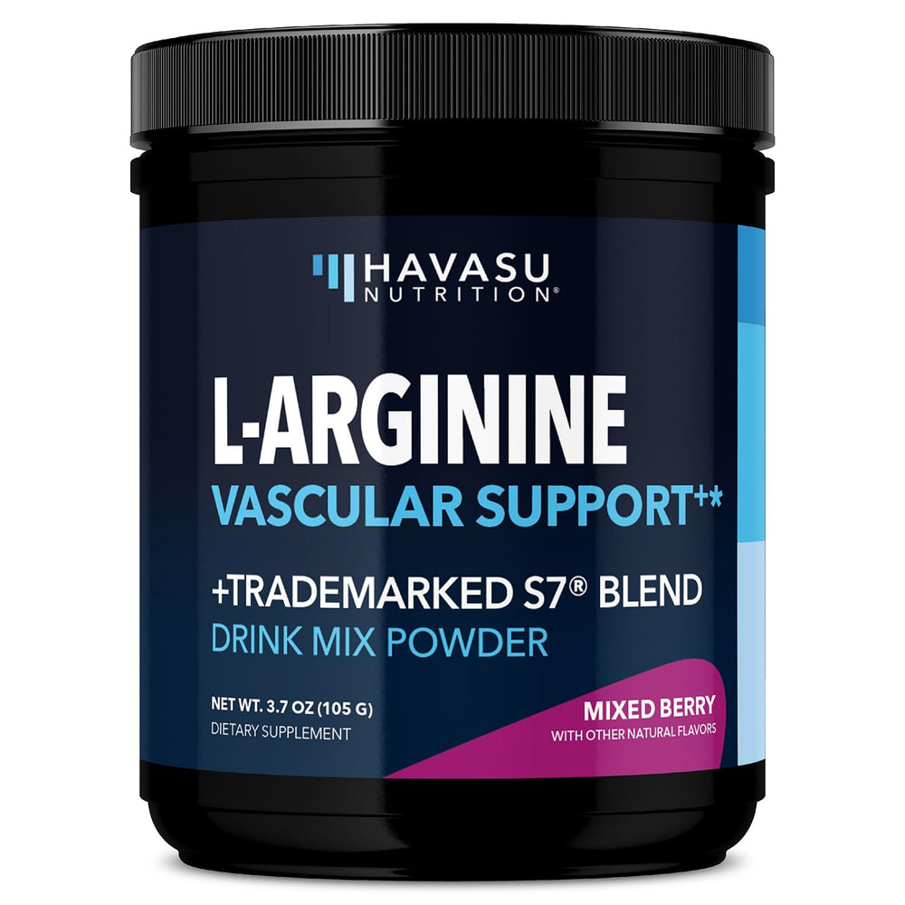 HAVASU NUTRITION L-Arginine Powder mixed berry bottle front showing nitric oxide support