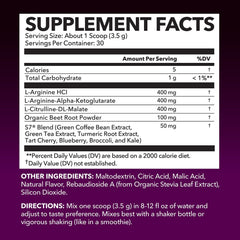 HAVASU NUTRITION L-Arginine Powder mixed berry label closeup highlights beet root and L-Citrulline blend for performance