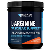 HAVASU NUTRITION L-Arginine Powder Tangerine flavor bottle supports endurance during workouts.
