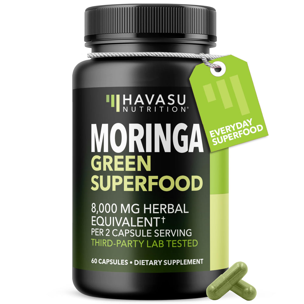 HAVASU NUTRITION Moringa Capsules bottle offers convenient daily green superfood support.
